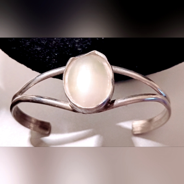 Vintage White Mother Of Pearl Sterling Silver Cuff Bracelet